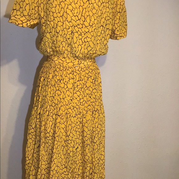 Carolyne Barton vintage yellow/black silk dress size 8 - Picture 13 of 16